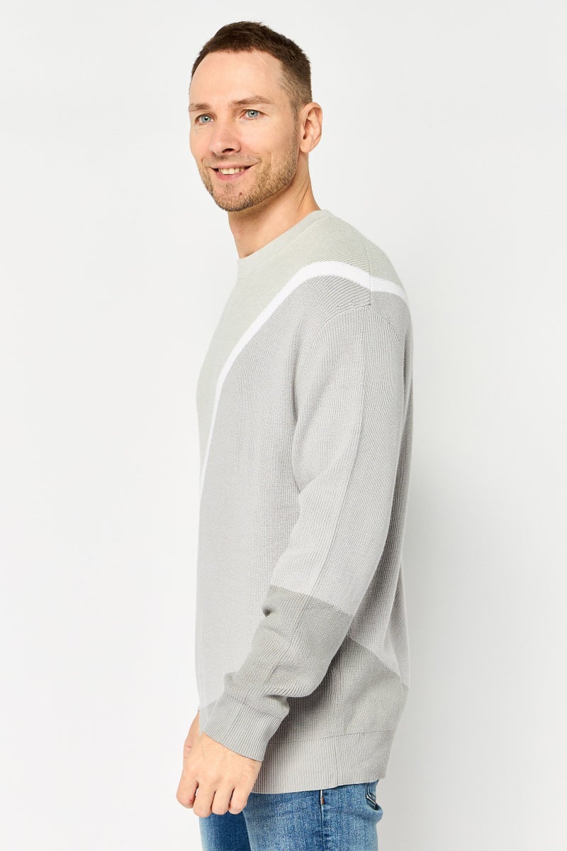 SELECTED Men Crew Neck Knitted Sweater, Grey - Image 4
